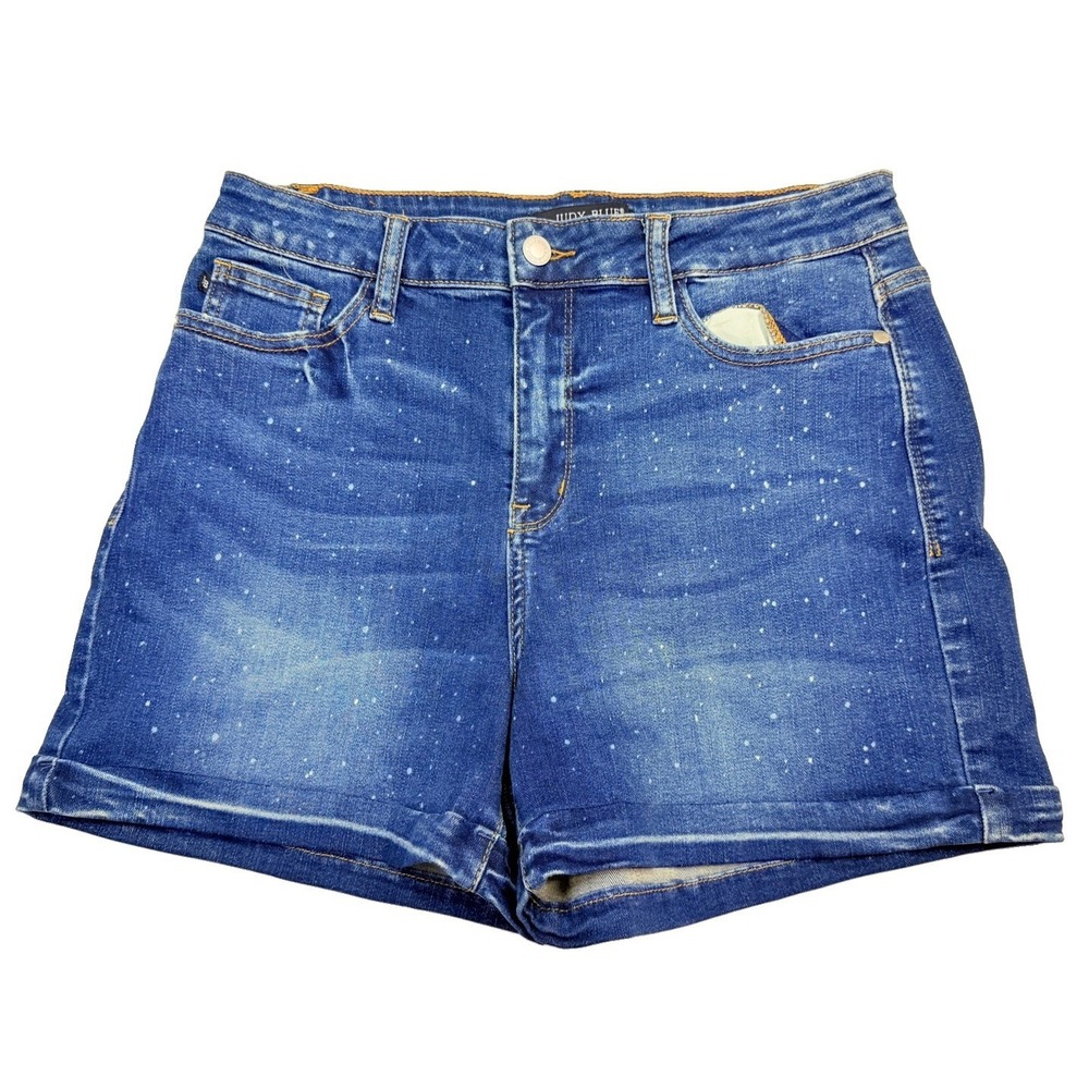Judy Blue Women's Denim Shorts Size L Blue Paint Splatter Cuffed Stretch